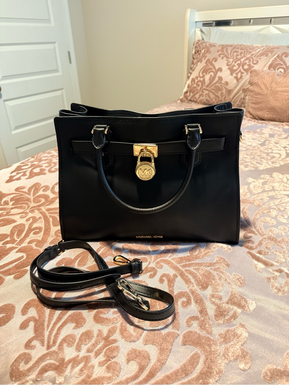 Michael Kors Black Hamilton Bag with Gold Hardware
